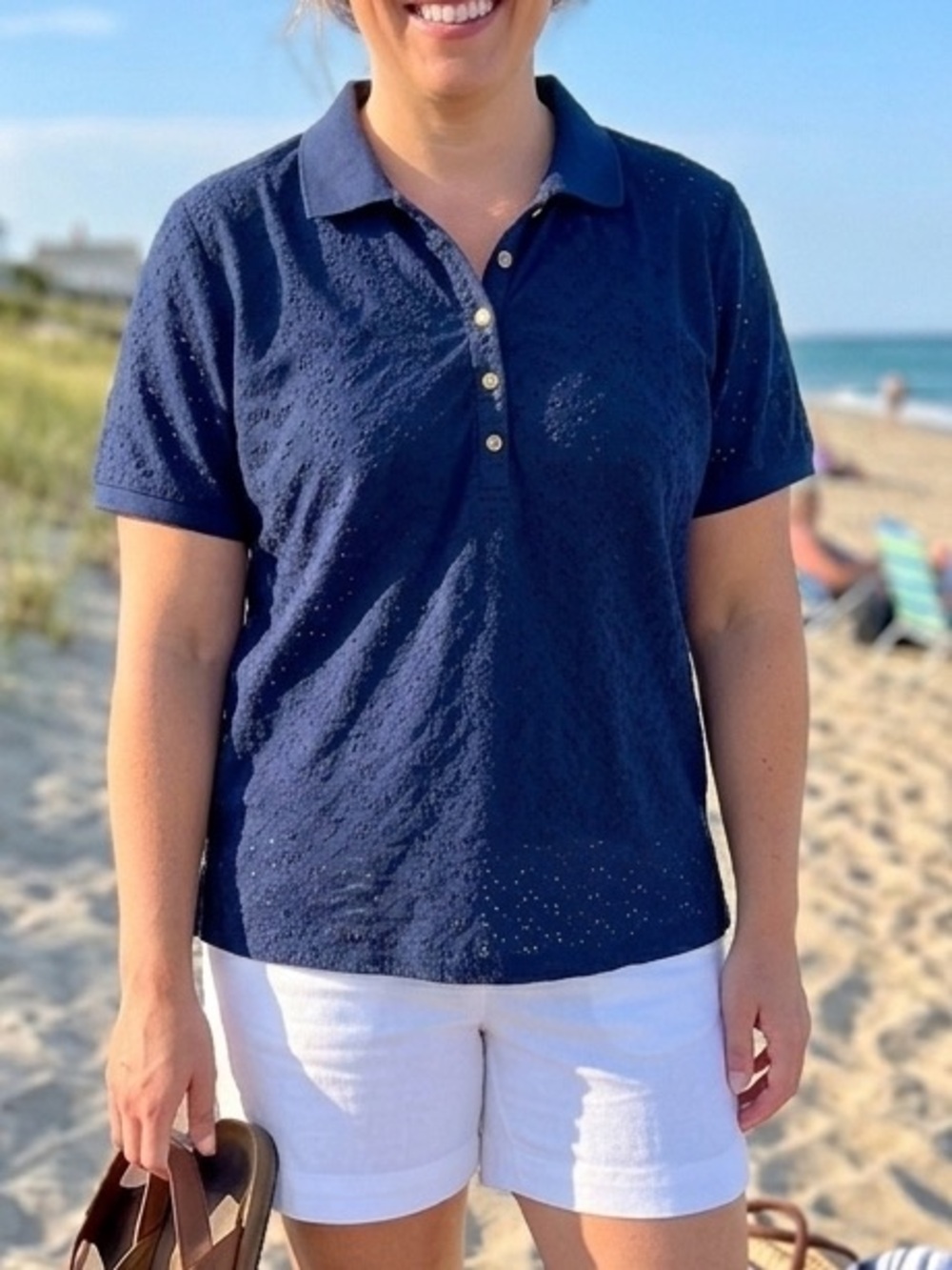 LAUREN Ralph Lauren Navy Blue Eyelet Polo Shirt 2X Coastal Nautical Resort